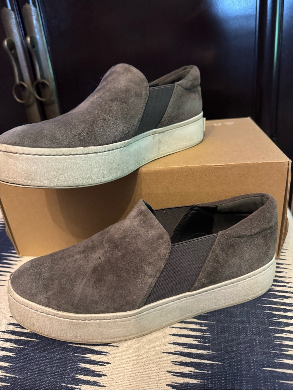 Vince Taupe Suede Slip-On Platform Sneakers
